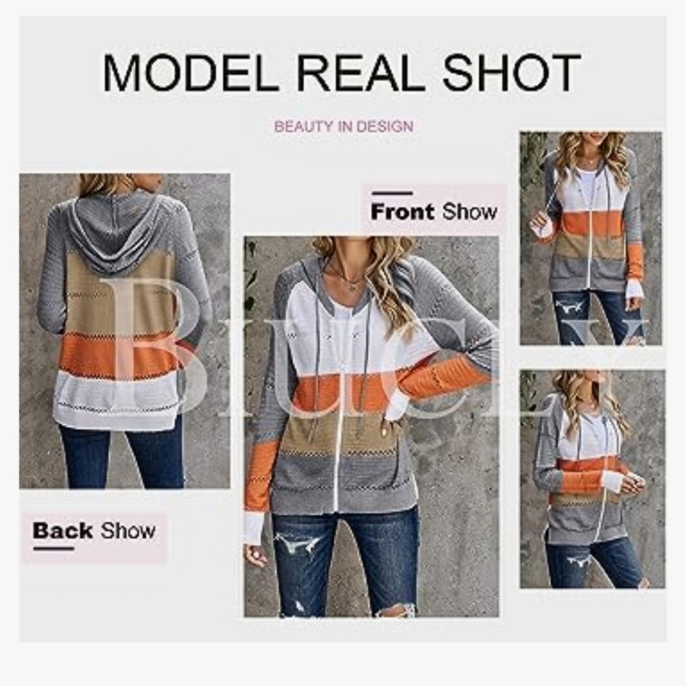 Knit womens med zip up hooded sweater - Picture 3 of 5